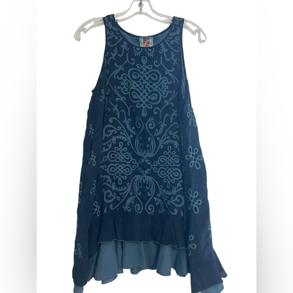 Johnny Was Wynefred Twofer Layered Tunic Blue Oversized Size XS